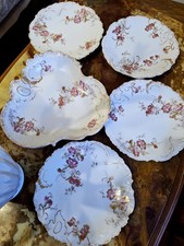 Antico servizio piatti porcellana Limoges France set 5 piatti rosa floreale oro dorato