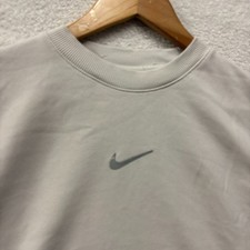 Nike Dri-FIT Cropped Crewneck Sweatshirt Womens M Beige Center Swoosh Pullover