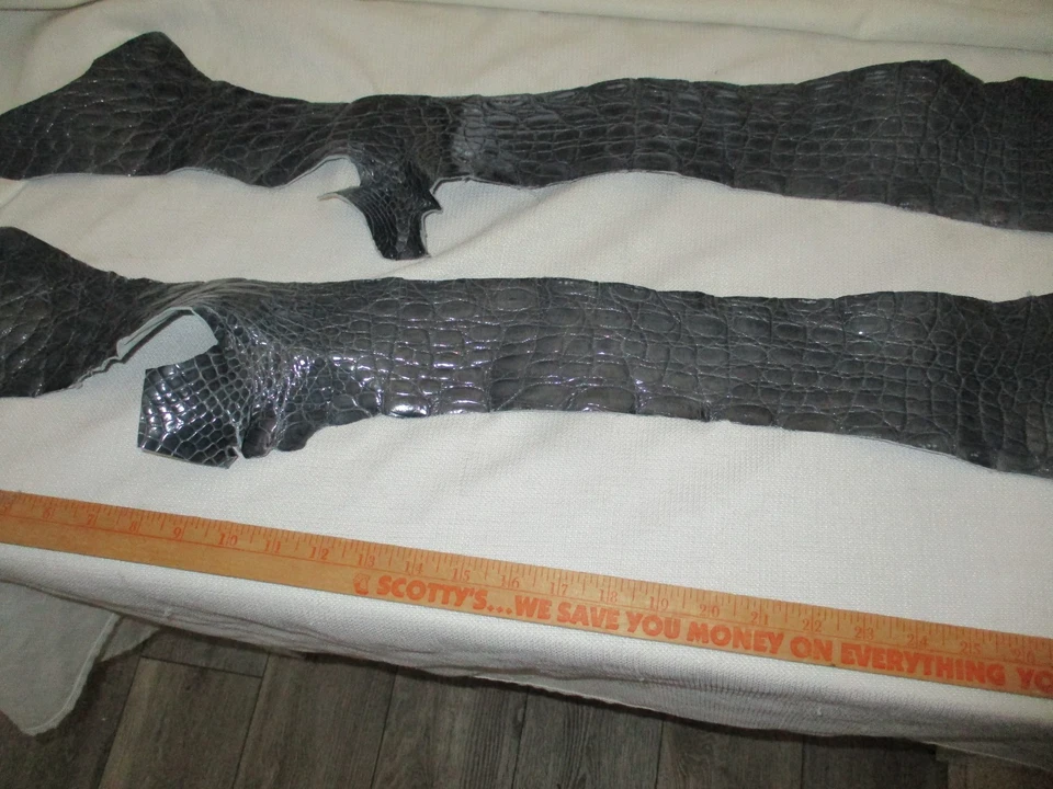 Genuine exotic gray HIDE SKIN grey partial CROCODILE flank x2 side accessories - Image 3 of 4