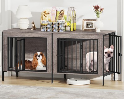 Dog Crate Furniture for 1 or 2 Dogs, Heavy Duty Single/Double Dog Crates