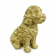 Gold Golden Doodle Dog Statue Figurine Sculpture Home Decor 10.5"H x 11"L New