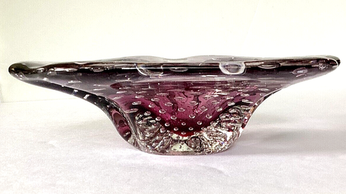 *Vintage Murano Glass Bowl Bullicante Amethyst Purple to Blue Ombre 8" - Zdjęcie 9 z 20