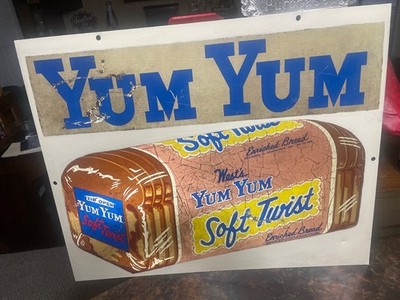 Antique Wests Yum Yum Bread Sign, Rare, 2 Sided