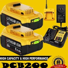 For DeWalt 20V 20 Volt Max XR 8.0AH Lithium Ion Battery/Charger  DCB200 DCB200-2