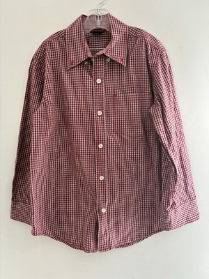 Gap Kids Boys Lightweight 100% Cotton Gingham Button-Up Long Sleeve Shirt Red M