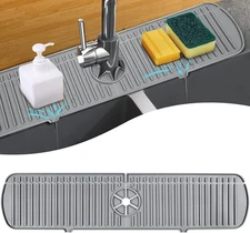 XXL Silicone Faucet Handle Drip Catcher Tray Grey(1Pack): 24"x5.55", Gray 