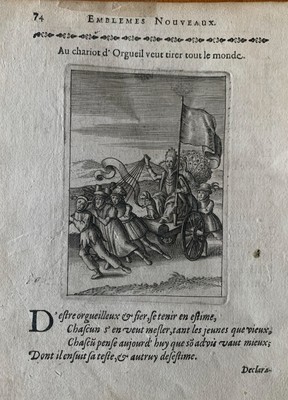 Daniel de La Feuille (um 1691): Vor den Karren der Eitelkeit, Kupferstich, rar!