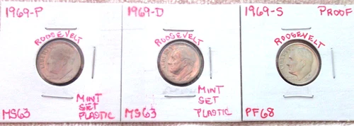 1969-P MINT STATE / 1969-D MINT STATE / 1969-S PROOF ROOSEVELT DIMES