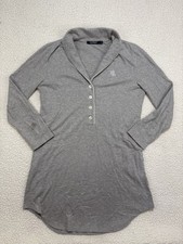 Lauren Ralph Lauren Sleepshirt Nightgown Fleece Gray Womens Small Button Collar