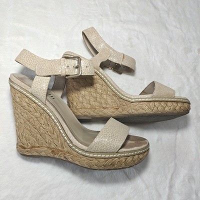 Minelli Italy Women's Sz 37 Suede Glitter Sparkle Leather Platform Wedge Heels