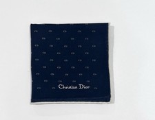 Handkerchief Man Christian Dior Logo Blue Navy Pocket Square Cotton 20  