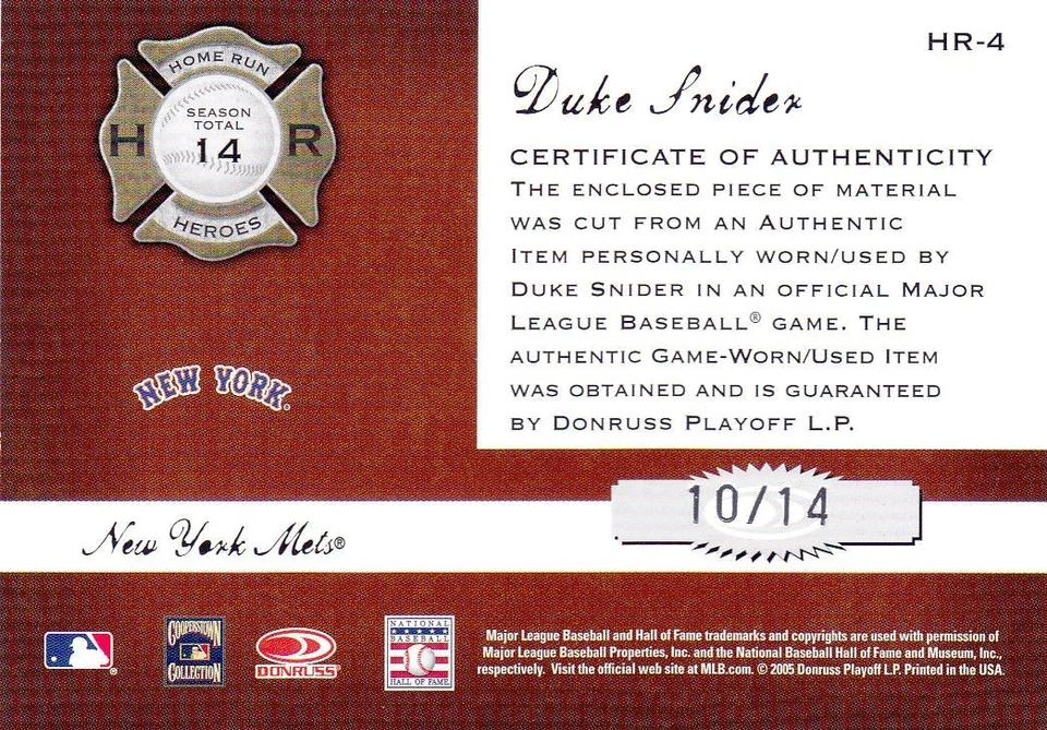 2005 Donruss Classics Duke Snider Homerun Heroes Silver Jersey Relic /14 💎 - Image 2 of 2