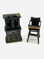 Vintage 1977 Durham Industries Dollhouse Hutch & High Hair Metal Furniture