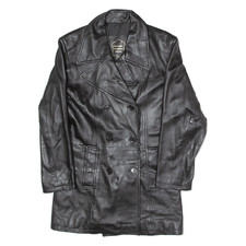 Vintage Life Style Womens Trench Coat Black Leather 90s S