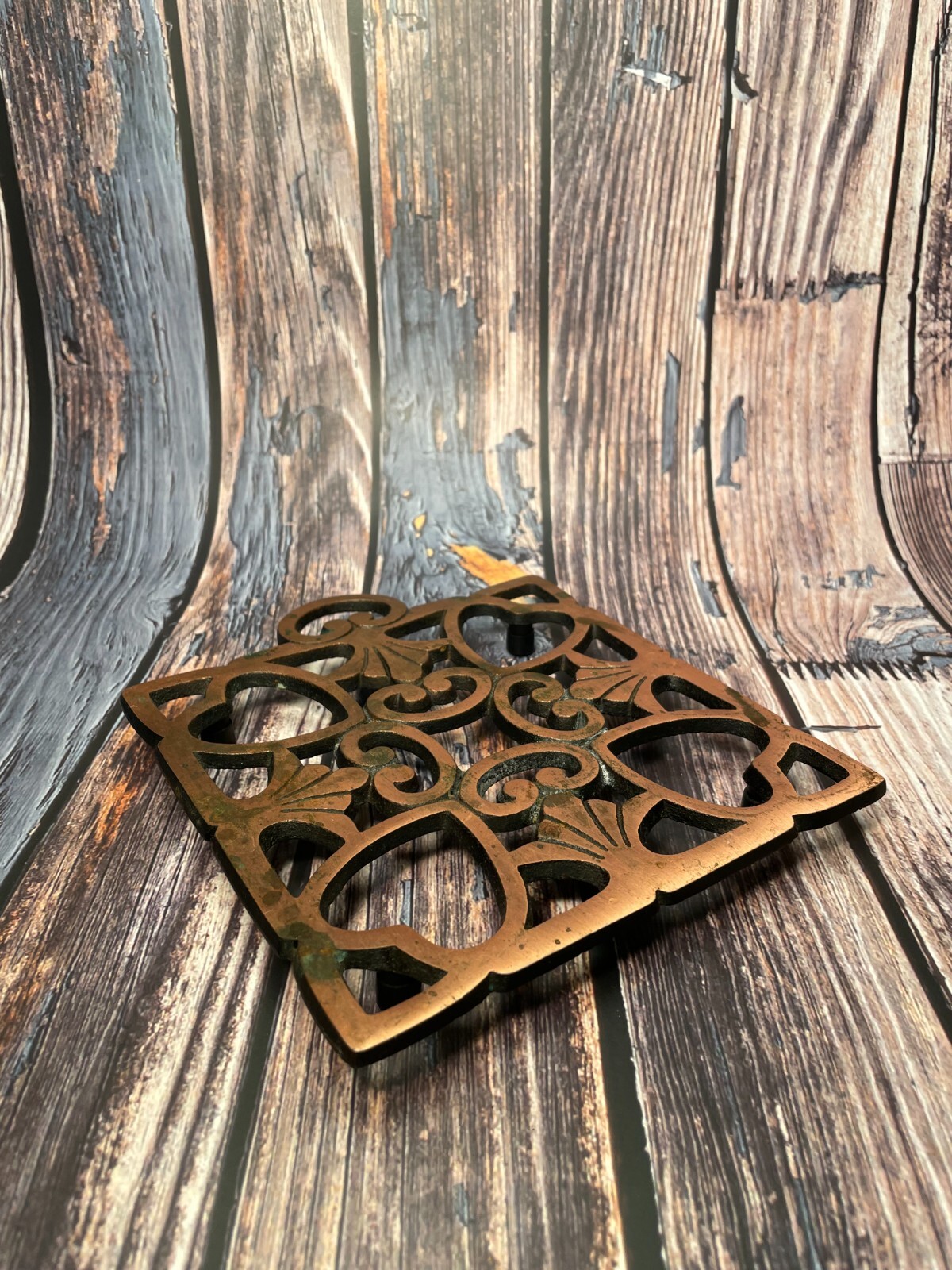 PAMPERED CHEF ROUND-UP FROM THE HEART COPPER PLATED SQUARE SHAPED TRIVET 2008
