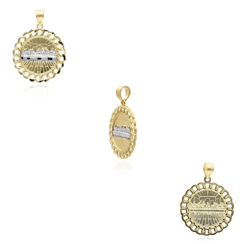 10K Gold Yellow White 2-Tone Miami Cuban Textured Last Supper Pendant 1.1" - Image 4 of 4