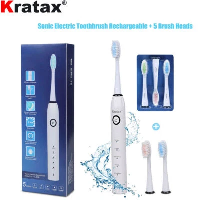 Kratax Sonic Toothbrush Electric with 5 Brush Heads Rechargeable 5 Modes Timer