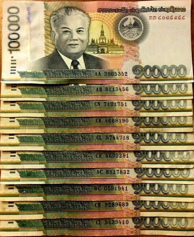 1,000,000 Laos 100000 KIP 2011 x 10 Pcs Lot Bundle (Million) World Currency NOTE