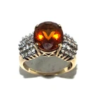 Ladies/womens, 9ct 9 carat gold ring set with a citrine and diamonds, UK size N