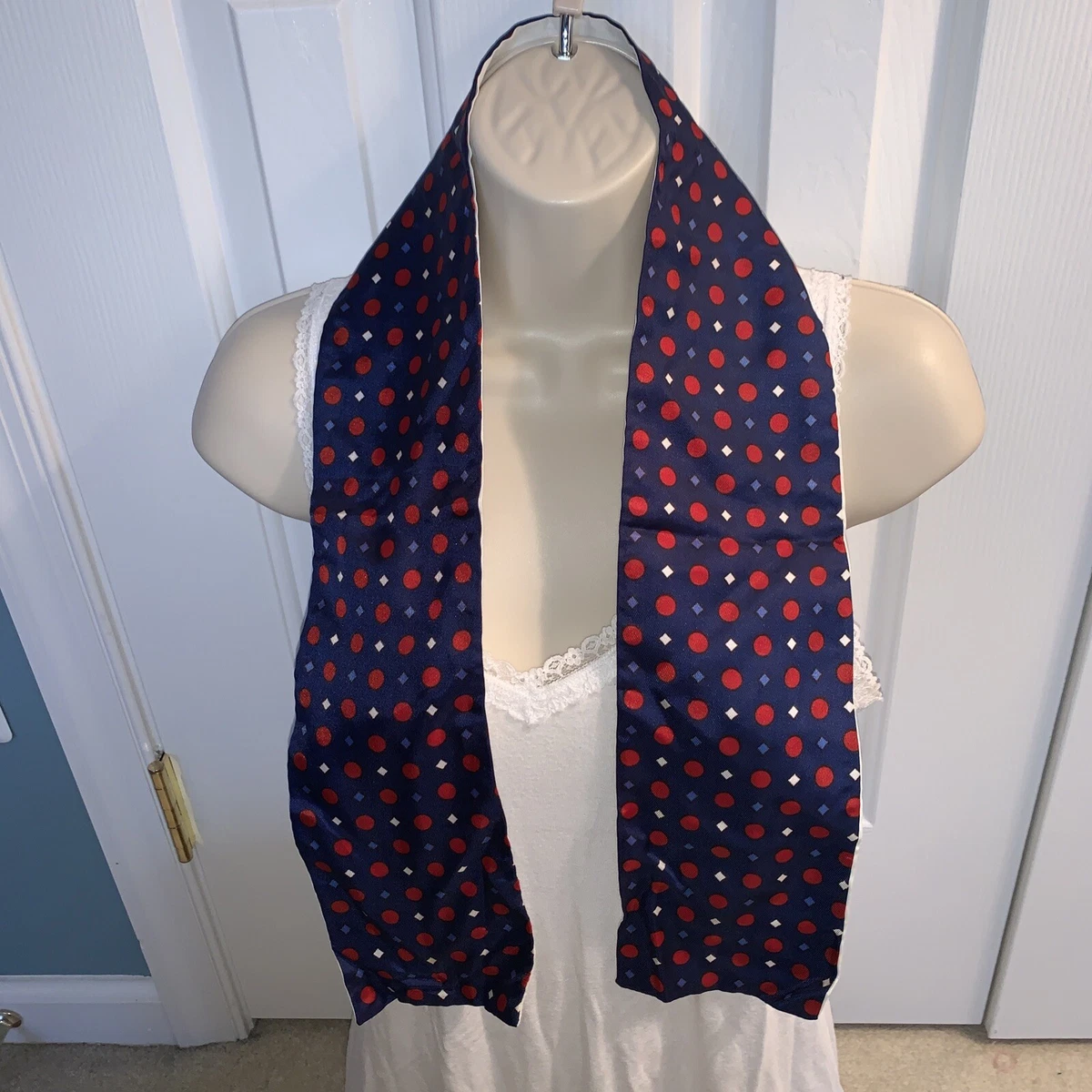 VINTAGE Red White Blue Silk Scarf Sash Belt Obi Headband Bandana
