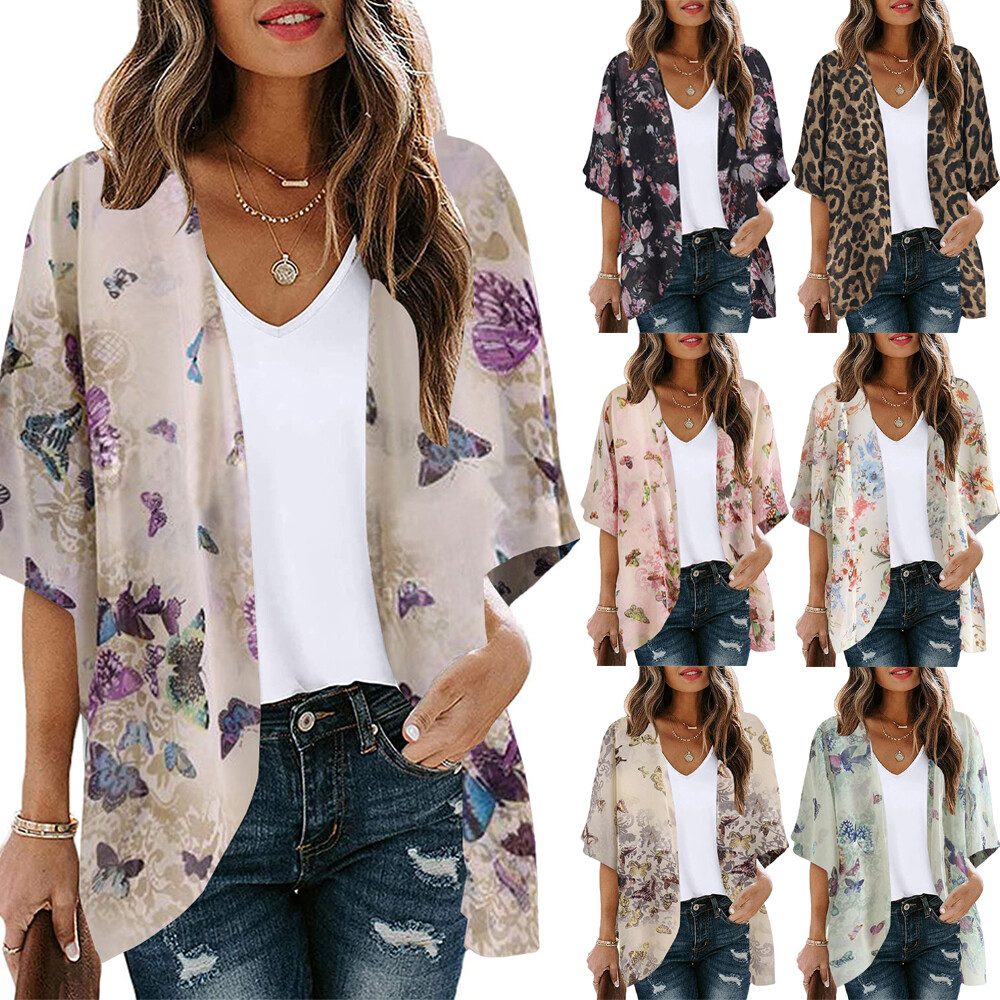 Women Summer Floral Print Kimonos Loose 