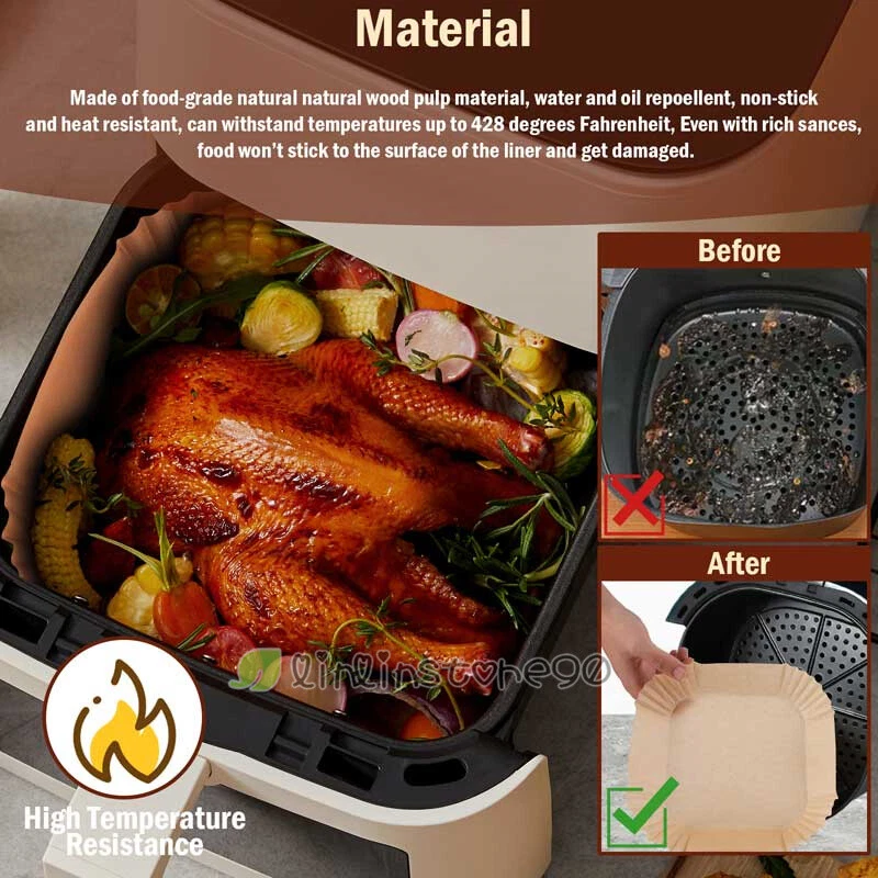 Air Fryer Liners, 100 PCS Disposable Paper Liners, Non-Stick Silicone Oil-proof
