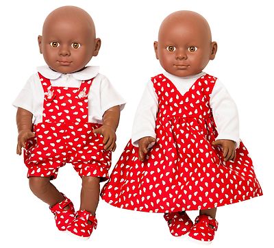 Twin Dolls Red Chick Dungarees Dress Set by Frilly Sizes