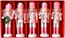 5pcs Christmas Wood Nutcracker Hanging Figurine Ornament Wood Xmas Decor pink