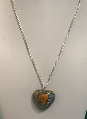 Primo Sculpey Clay Textured Heart Pendant on an 18'' Silver Plated Chain