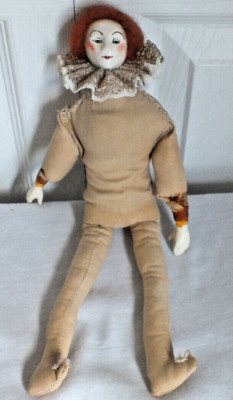 13'' handmade porcelain DOLL clown mime cloth body marked ''JC 1984 #86''