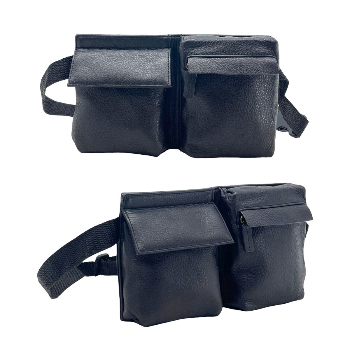 00s【archive】 Y2K Black leather waist bag Vintage 90s Y2K Small Leather Belt Bag Waist Pack City Bag