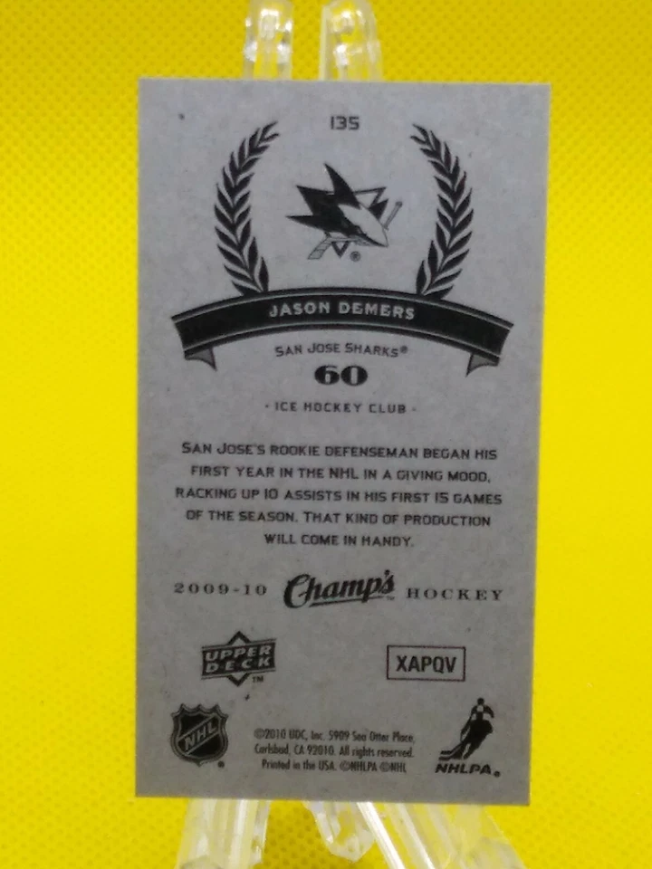 Jason Demers 2009-10 Champ's ROOKIE #135 San Jose Sharks  - Image 2 of 2