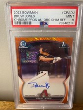 2023 Bowman Druw Jones Chrome Prospect Orange Shimmer Auto /25 PSA 9 - #2 Pick