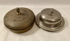 PAIR OF ANTIQUE  BRASS CANDY DISHES WITH LIDS & DIVIDED GLASS INNER DISH