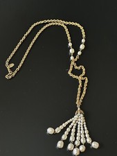 Miriam Haskell Vintage Signed Tassel Pearl Necklace 