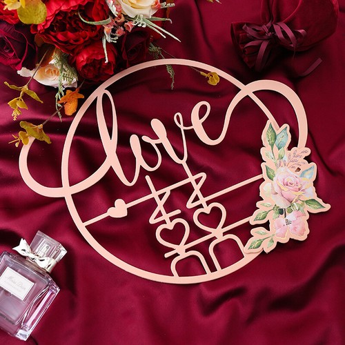 40/30 CM Chinese Wedding Red Gold Double Happiness Word Heart Love Banner - Picture 10 of 27