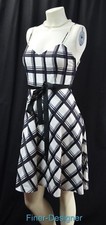 Banana Republic DRESS multi plaid knee sundress fit and flare B&W tie SZ 2P NEW