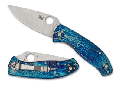Spyderco Tenacious Folding Knife Blue Titanium Disarray Handle D2 C122TIBLD2P