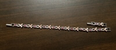 8.5'' 7.25'' with 1.25 Extender Breast Cancer Awareness Pink Rhinestones Bracelet 