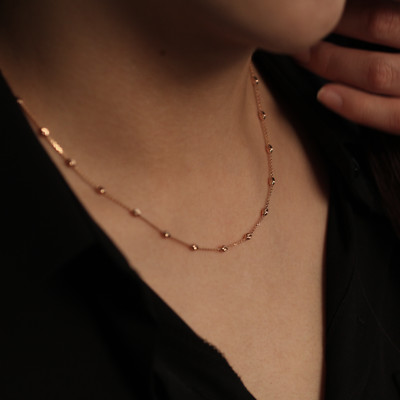 14K Solid Gold Beaded Chain Necklace 