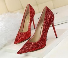 Women's Sequins High Heels Pointed Toe Pumps Party Dress Casual Wedding OL Shoes