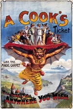 COOK'S TICKET LIKE MAGIC CARPET TAKE YOU ANYWHERE TRAVEL VINTAGE POSTER REPRO