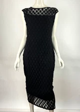 FUZZI Flock Tulle Dress Women XL EUC $435 Stretch Short Sleeve Lined  Boat Neck