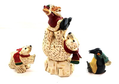 David Frykman Santa On Top of Polar Bear, Bear and Penguin 3 Piece Lot DF1061
