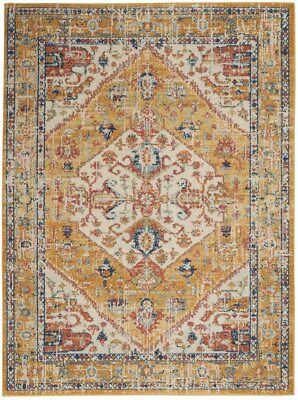 5' X 7' Ivory and Yellow Center Medallion Area Rug