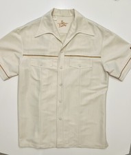 VTG 70s Iolani Hawaiian Executive Camp Shirt Mens XL Cream Tan Polyester Leisure