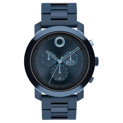 MOVADO BOLD 3601066 BLUE CHRONOGRAPH DIAL STAINLESS STEEL BRACELET MENS WATCH