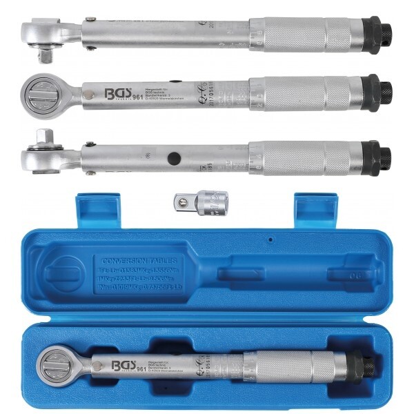 Clé dynamométrique 3/8 avec adaptateur 1/2 BGS Technic 20-110 Nm en acier chrome vanadium