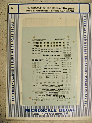 Microscale Decal N 60-660 ACF 70 Ton Covered Hoppers Grey & Aluminum Priv Car 