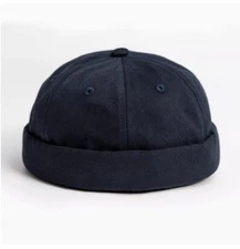 Vintage Sailor Hat Melon Leather Hat for Men Women Miki Breton Brimless Navy Hat